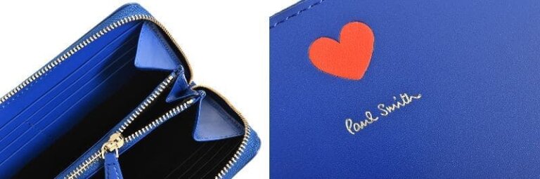 2024年向きの七赤金星ラッキーカラー長財布「ポールスミス」の青色　赤いハートのポイントと内装も青色